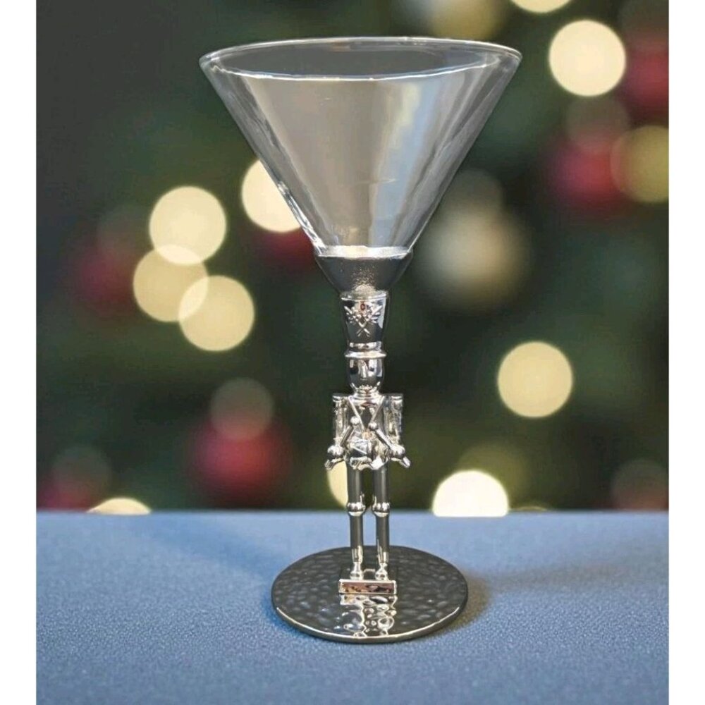 New Christmas Holiday Party Silver Stem Drummer Boy Martini Cocktail Glass Cup